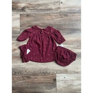 Carter's Baby Girl 3 Piece Dress Set Apple Print Maroon 3 Month